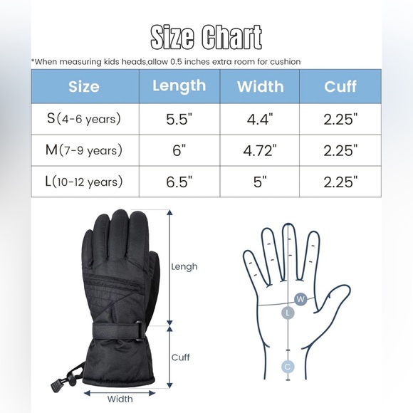 ANDORRA Kids Ski Gloves Waterproof Winter Children's Snow Gloves. SMALL - Picture 5 of 8